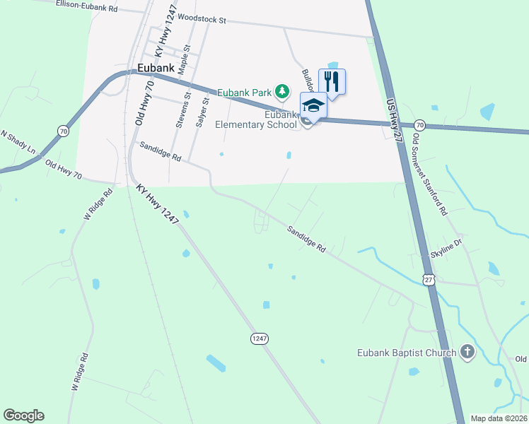 map of restaurants, bars, coffee shops, grocery stores, and more near 765-885 Sandidge Road in Eubank
