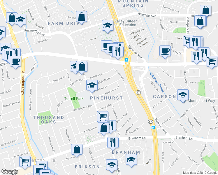 map of restaurants, bars, coffee shops, grocery stores, and more near 826 Clarkston Drive in San Jose