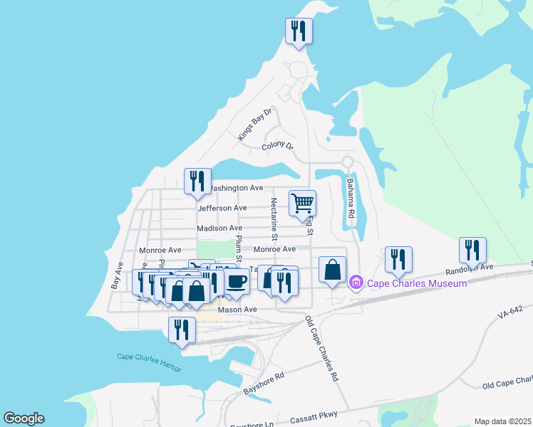map of restaurants, bars, coffee shops, grocery stores, and more near 532 T-1103 in Cape Charles