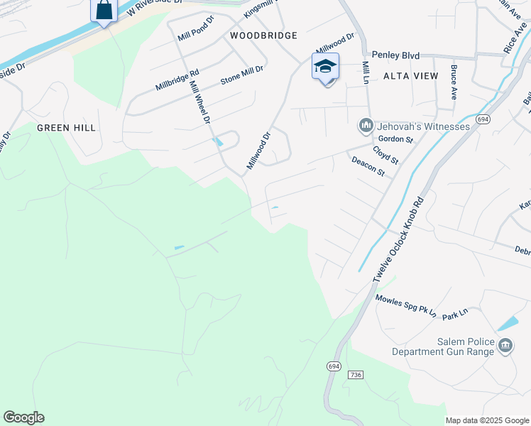 map of restaurants, bars, coffee shops, grocery stores, and more near 2580 Woods Meadow Lane in Salem