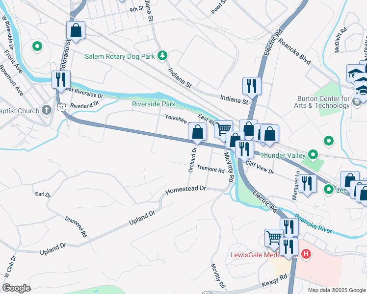 map of restaurants, bars, coffee shops, grocery stores, and more near 820 Apperson Drive in Salem