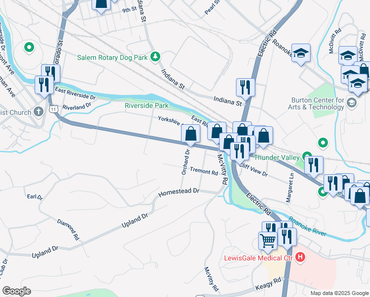 map of restaurants, bars, coffee shops, grocery stores, and more near 820 Apperson Drive in Salem