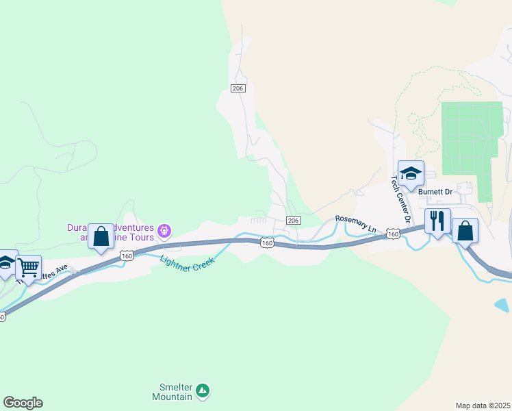 map of restaurants, bars, coffee shops, grocery stores, and more near 20995 U.S. 160 in Durango