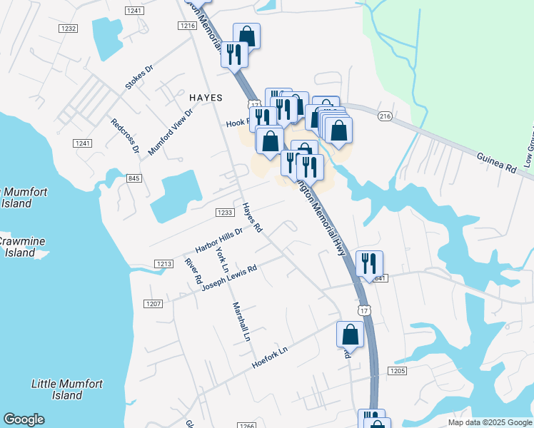 map of restaurants, bars, coffee shops, grocery stores, and more near 7482 Pinewood Circle in Gloucester Point