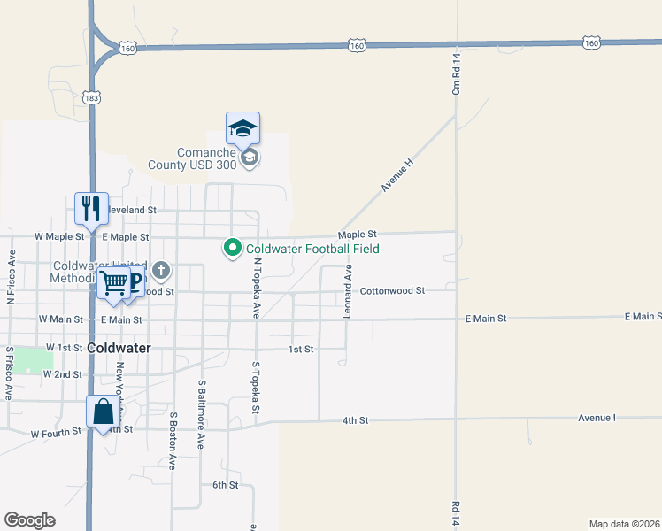 map of restaurants, bars, coffee shops, grocery stores, and more near Walnut Street in Coldwater