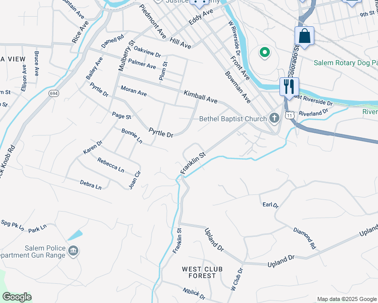 map of restaurants, bars, coffee shops, grocery stores, and more near 2338 Mowles Drive in Salem