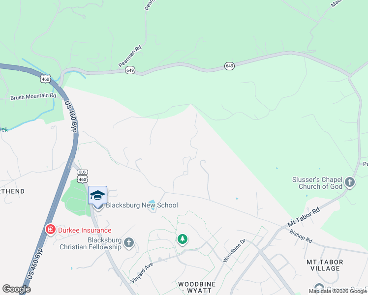 map of restaurants, bars, coffee shops, grocery stores, and more near 701 Bishop Road in Blacksburg