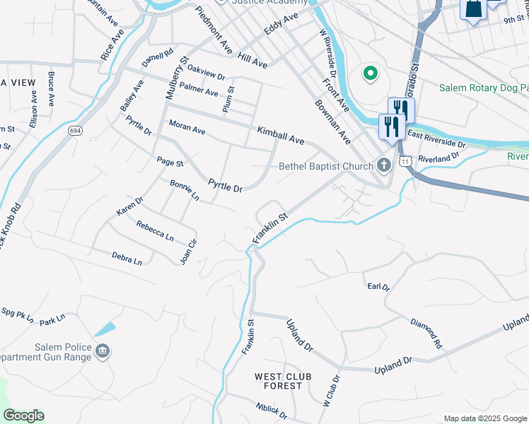 map of restaurants, bars, coffee shops, grocery stores, and more near 2338 Mowles Drive in Salem