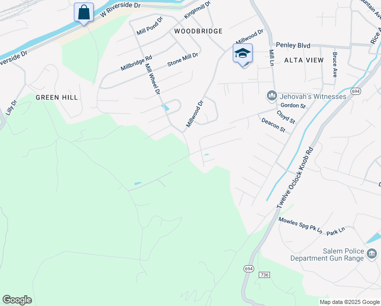 map of restaurants, bars, coffee shops, grocery stores, and more near 2750 Russlen Drive in Salem