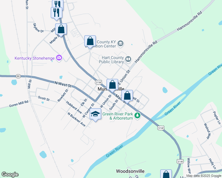 map of restaurants, bars, coffee shops, grocery stores, and more near in Munfordville