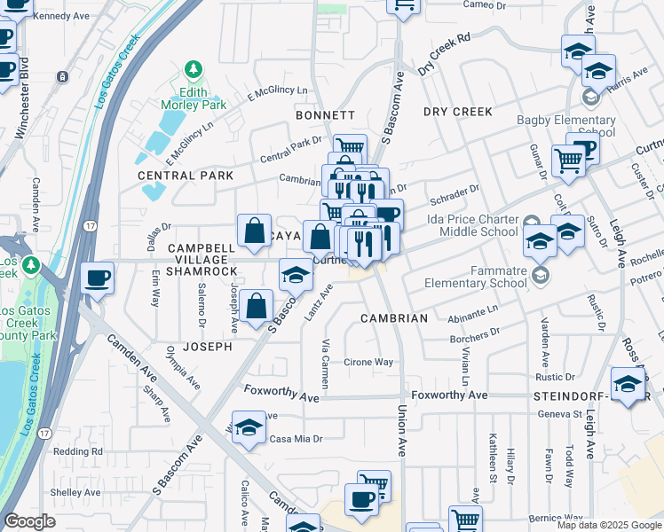 map of restaurants, bars, coffee shops, grocery stores, and more near 2771 Lantz Avenue in San Jose