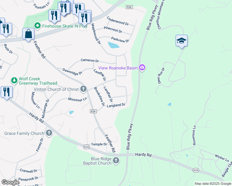 map of restaurants, bars, coffee shops, grocery stores, and more near 310 Daladier Drive in Vinton