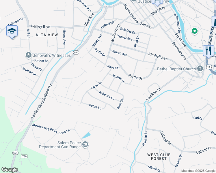 map of restaurants, bars, coffee shops, grocery stores, and more near 498 Joan Circle in Salem