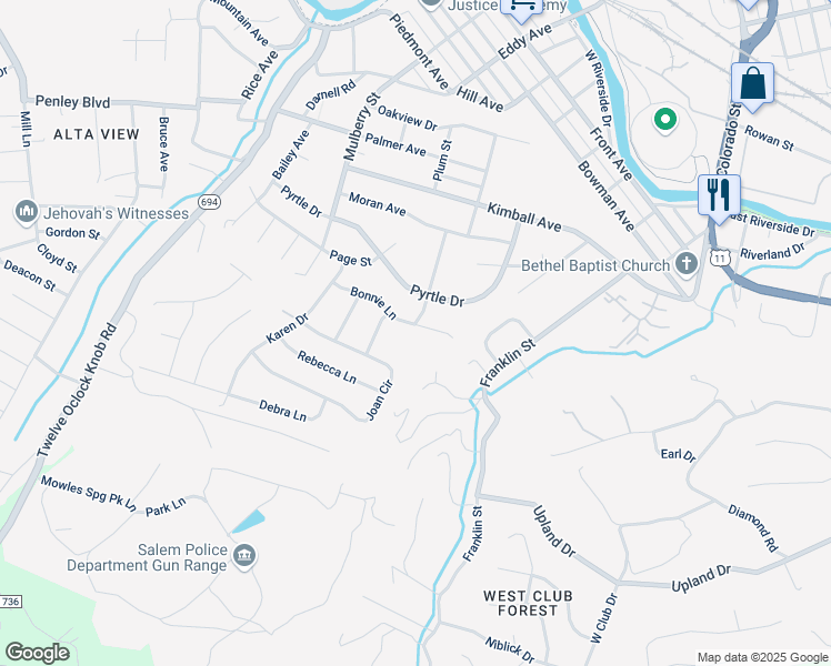 map of restaurants, bars, coffee shops, grocery stores, and more near 701 Bonnie Lane in Salem