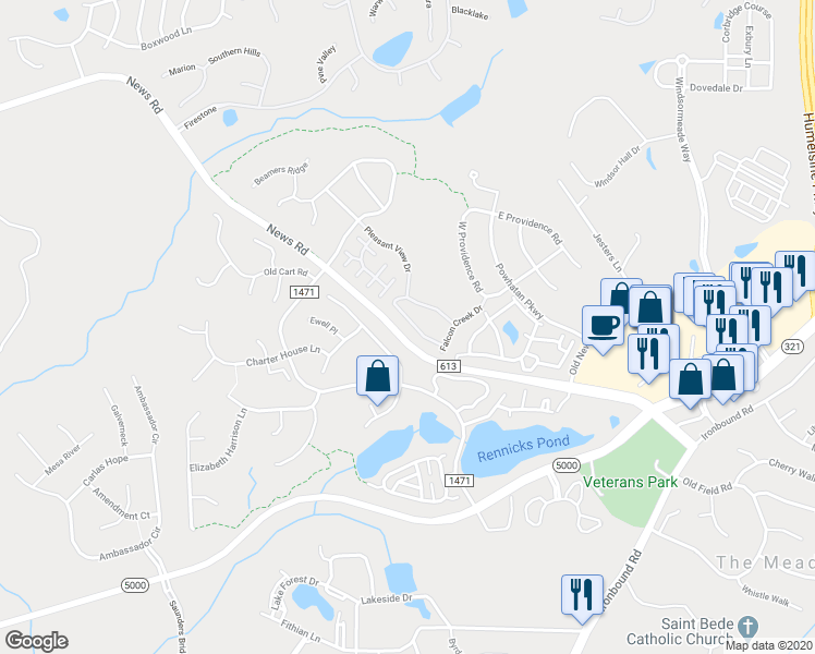 map of restaurants, bars, coffee shops, grocery stores, and more near 4559 Beacon Hill Drive in Williamsburg