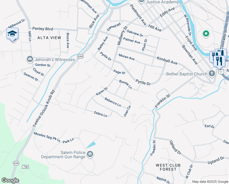map of restaurants, bars, coffee shops, grocery stores, and more near 498 Joan Circle in Salem