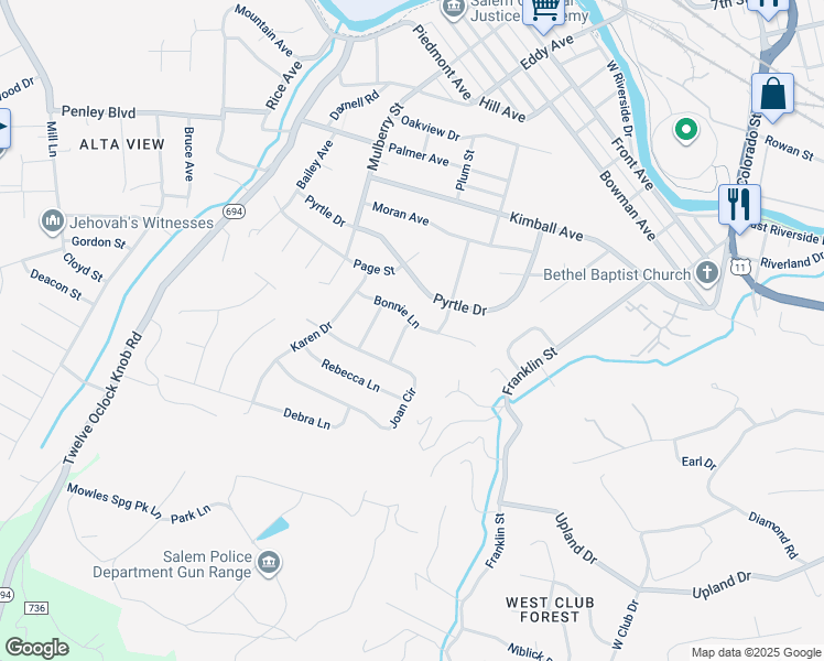 map of restaurants, bars, coffee shops, grocery stores, and more near 2200 Gloria Drive in Salem