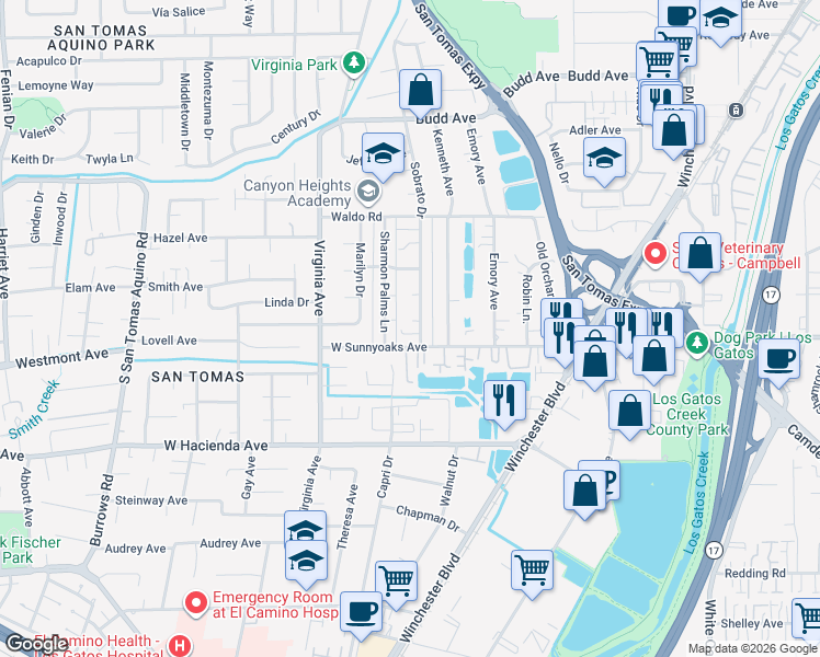 map of restaurants, bars, coffee shops, grocery stores, and more near 604 Beta Court in Campbell