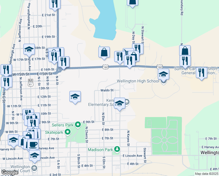 map of restaurants, bars, coffee shops, grocery stores, and more near 834 East Homestead Drive in Wellington