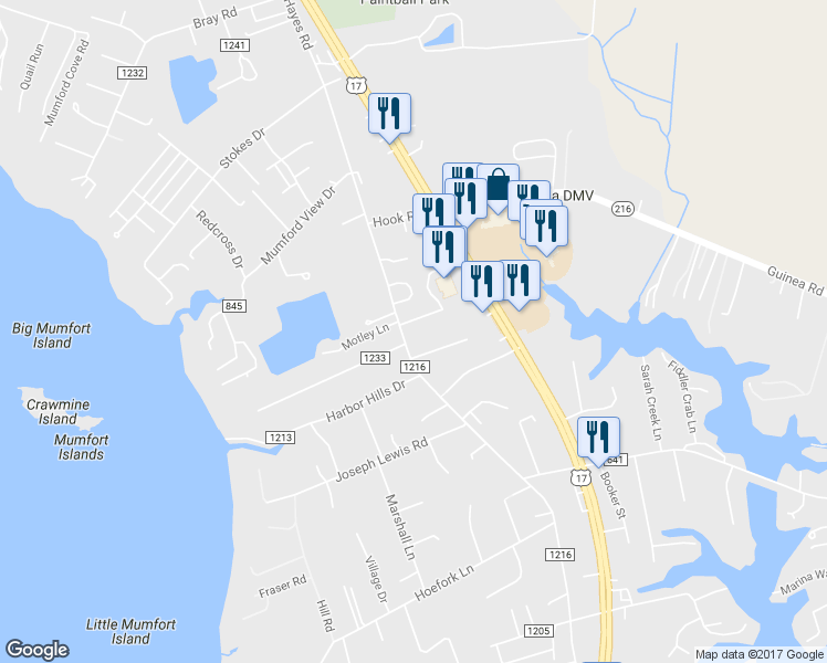 map of restaurants, bars, coffee shops, grocery stores, and more near 2281 Hayes Road in Gloucester Point