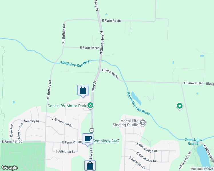 map of restaurants, bars, coffee shops, grocery stores, and more near 4260 North State Highway H in Springfield