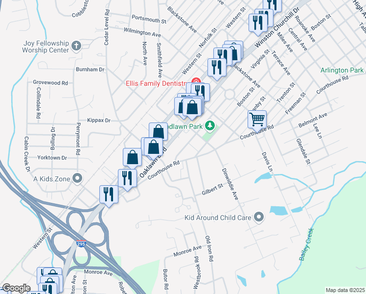 map of restaurants, bars, coffee shops, grocery stores, and more near 3617 Virginia Street in Hopewell