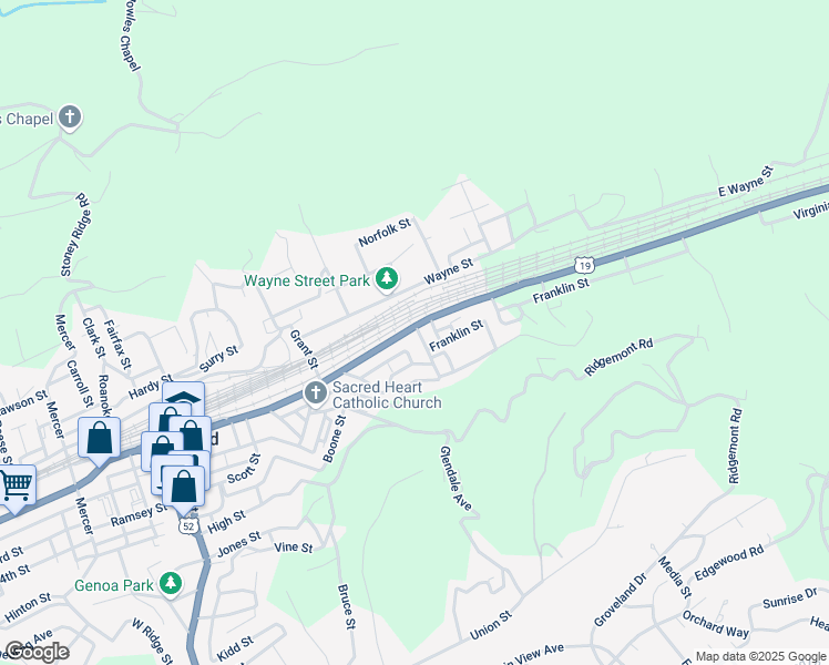 map of restaurants, bars, coffee shops, grocery stores, and more near 1300 Princeton Avenue in Bluefield