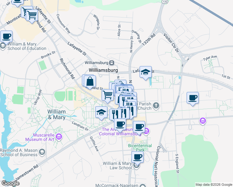 map of restaurants, bars, coffee shops, grocery stores, and more near 528 Scotland Street in Williamsburg