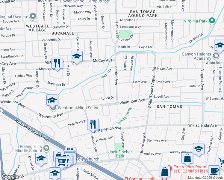 map of restaurants, bars, coffee shops, grocery stores, and more near 872 Loyalton Drive in Campbell