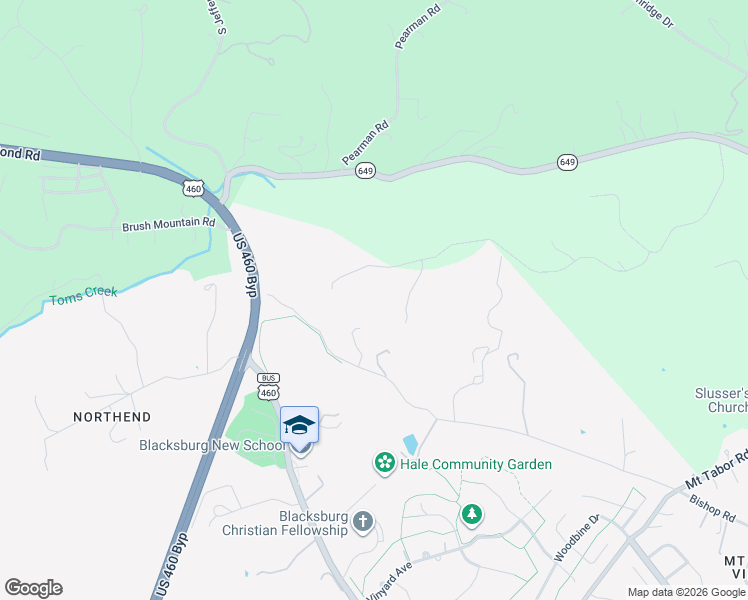 map of restaurants, bars, coffee shops, grocery stores, and more near 1262 Treetop Ridge Road in Blacksburg