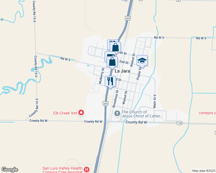 map of restaurants, bars, coffee shops, grocery stores, and more near 299 4th Street in La Jara