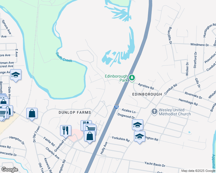 map of restaurants, bars, coffee shops, grocery stores, and more near 112 Bluffs Court in Colonial Heights
