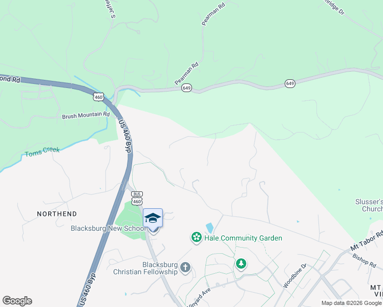 map of restaurants, bars, coffee shops, grocery stores, and more near 1262 Treetop Ridge Road in Blacksburg