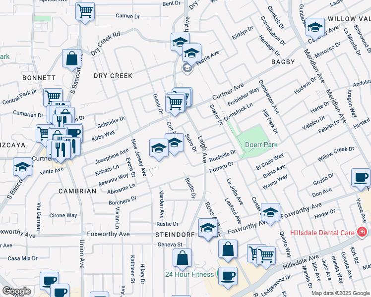 map of restaurants, bars, coffee shops, grocery stores, and more near 2682 Coit Drive in San Jose