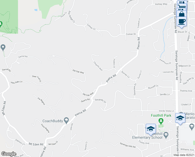 map of restaurants, bars, coffee shops, grocery stores, and more near 13499 Chalet Clotilde Drive in Saratoga