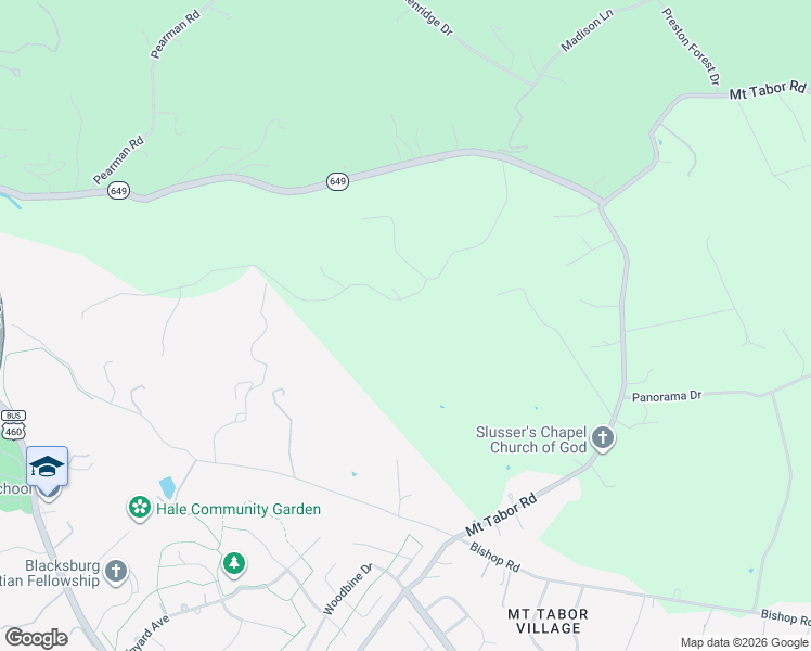 map of restaurants, bars, coffee shops, grocery stores, and more near 1020 Treetop Ridge Road in Blacksburg