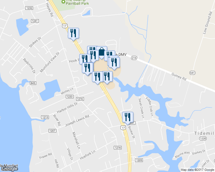 map of restaurants, bars, coffee shops, grocery stores, and more near 2297 George Washington Memorial Highway in Gloucester Point