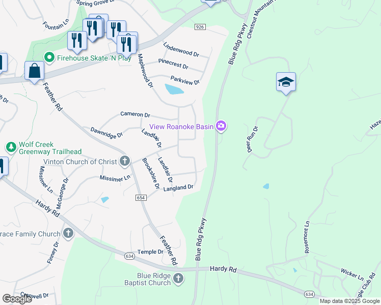 map of restaurants, bars, coffee shops, grocery stores, and more near 752 Devonshire Drive in Vinton
