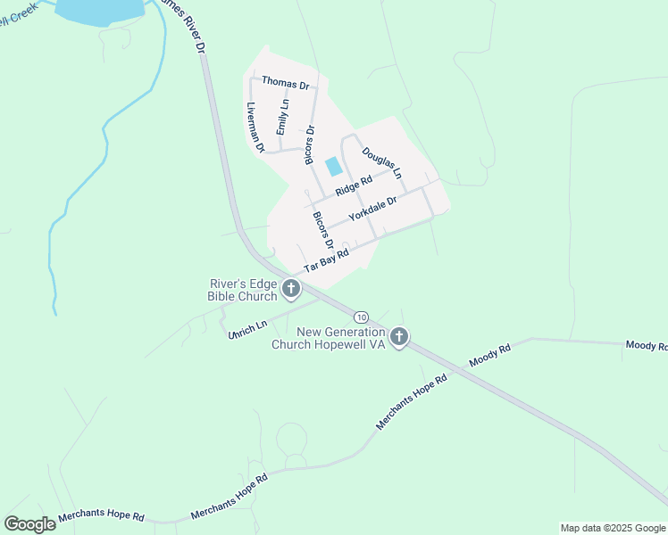 map of restaurants, bars, coffee shops, grocery stores, and more near 11317 Tar Bay Road in Hopewell