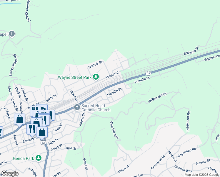 map of restaurants, bars, coffee shops, grocery stores, and more near 1300-1372 Princeton Avenue in Bluefield
