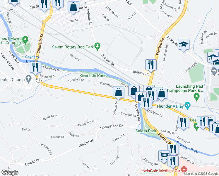 map of restaurants, bars, coffee shops, grocery stores, and more near 808 Yorkshire Street in Salem