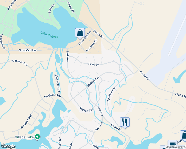 map of restaurants, bars, coffee shops, grocery stores, and more near 105 Par Place in Pagosa Springs