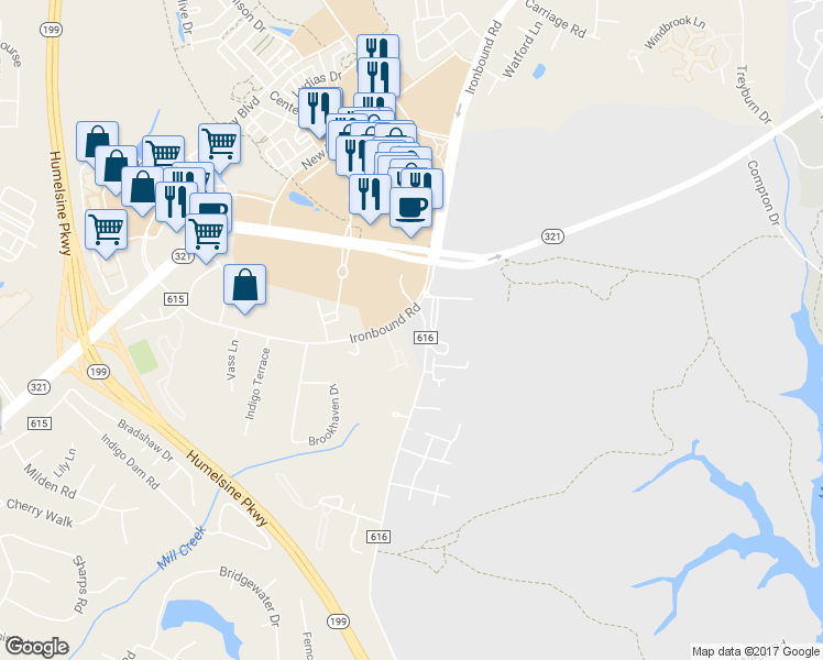 map of restaurants, bars, coffee shops, grocery stores, and more near 4124 Ironbound Road in Williamsburg