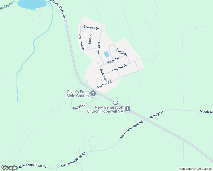 map of restaurants, bars, coffee shops, grocery stores, and more near 11317 Tar Bay Road in Hopewell