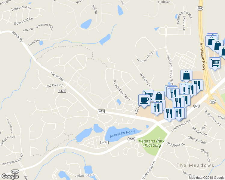 map of restaurants, bars, coffee shops, grocery stores, and more near 3904 West Providence Road in Williamsburg