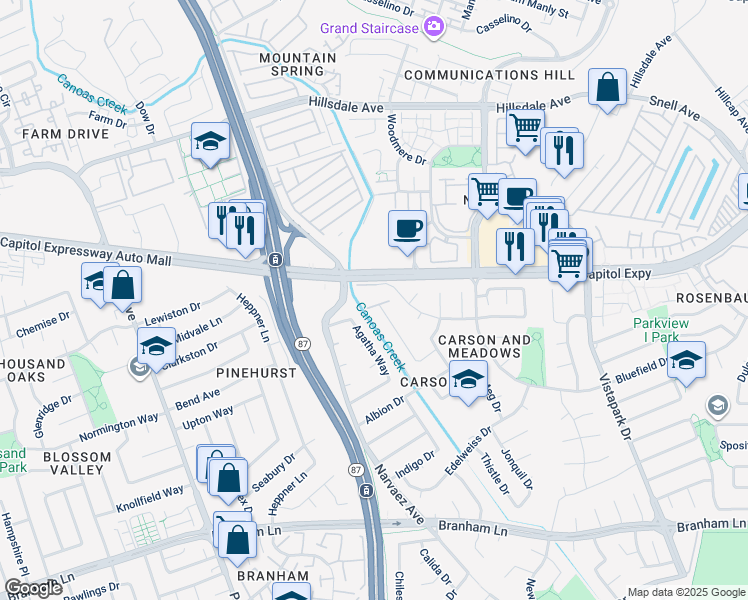 map of restaurants, bars, coffee shops, grocery stores, and more near 633 Yolo Court in San Jose