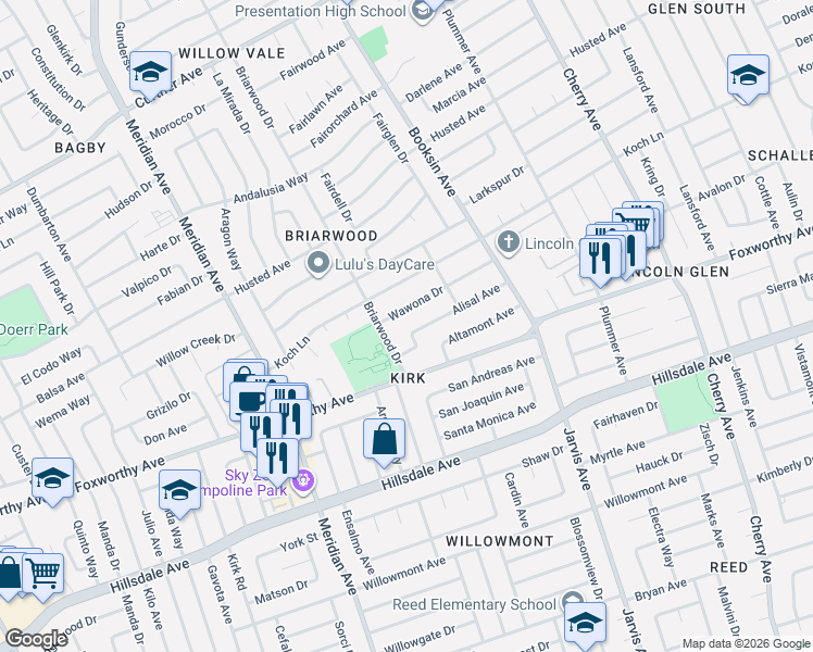map of restaurants, bars, coffee shops, grocery stores, and more near 1574 Alisal Avenue in San Jose