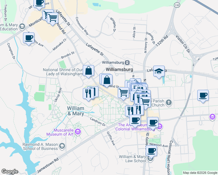 map of restaurants, bars, coffee shops, grocery stores, and more near 732 Scotland Street in Williamsburg