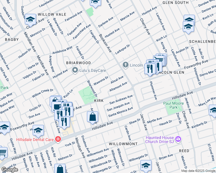 map of restaurants, bars, coffee shops, grocery stores, and more near 1568 Alisal Avenue in San Jose