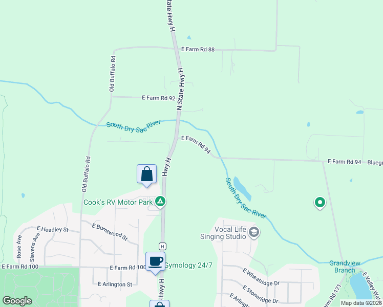 map of restaurants, bars, coffee shops, grocery stores, and more near 4260 North State Highway H in Springfield